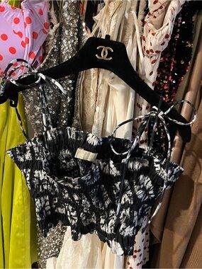 ULLA JOHNSON -  Tie-Strap Crop Top - Black & White ☀️☀️